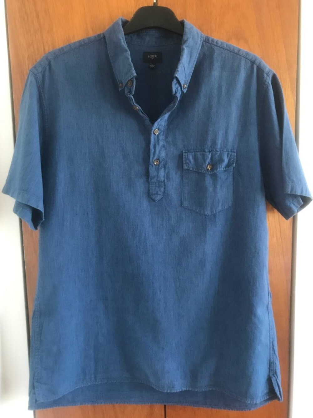 J. Crew Blue Linen Blend Short Sleeve Polo L